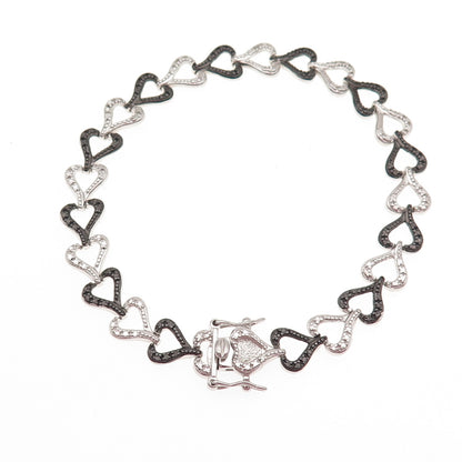 Ross Simons 925 Sterling Black Rhodium Real Diamond Accent Heart Bracelet 7.5"
