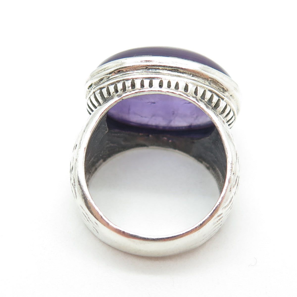 925 Sterling Silver Vintage Real Cabochon Amethyst Ring Size 6.75