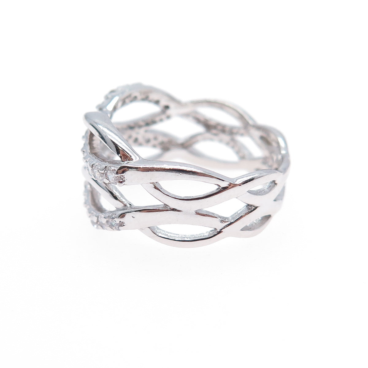925 Sterling Silver Round-Cut C Z Infinity Link Ring Size 7