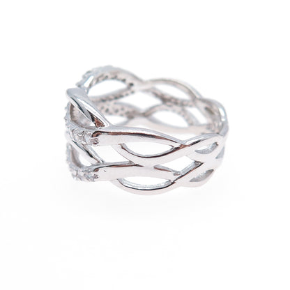 925 Sterling Silver Round-Cut C Z Infinity Link Ring Size 7