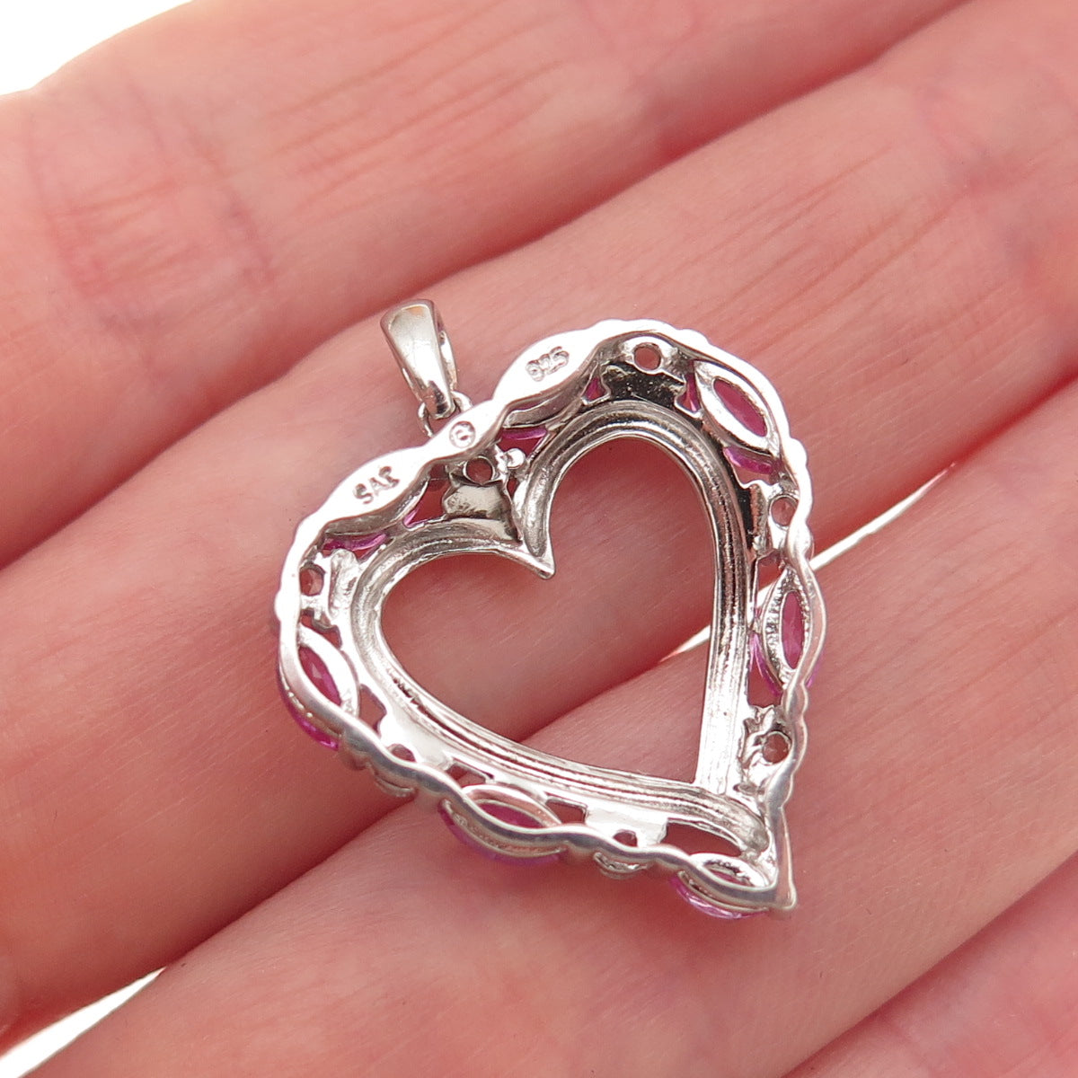 Sai 925 Sterling Silver Real Pink & White Topaz Heart Charm Pendant