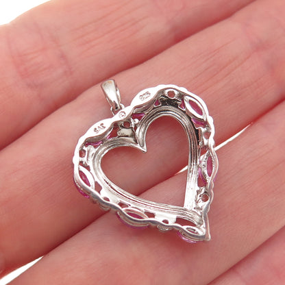 Sai 925 Sterling Silver Real Pink & White Topaz Heart Charm Pendant