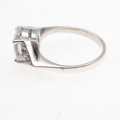 925 Sterling Silver Oval & Round-Cut C Z Engagement Ring Size 6