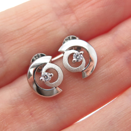 925 Sterling Silver Round-Cut C Z Modernist Crescent Moon Stud Earrings