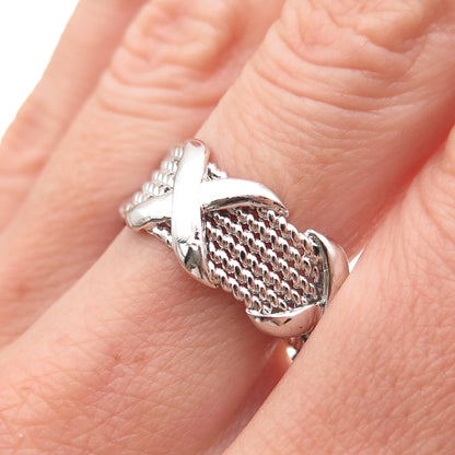 925 Sterling Silver X-Shape Roped Ring Size 8.25