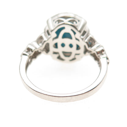 925 Sterling Real Sleeping Beauty Turquoise White Topaz & Apatite Ring Size 9
