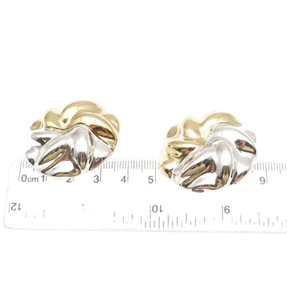 925 Sterling Silver 2-Tone Vintage Mexico Modernist Floral Clip On Earrings