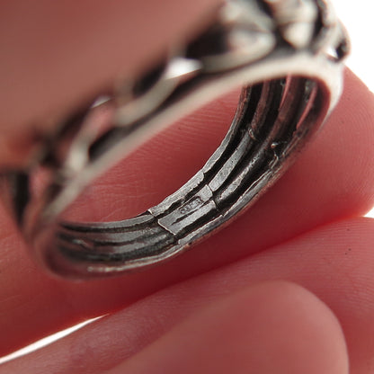 925 Sterling Silver Vintage Modernist Woven Oxidized Ring Size 7.25