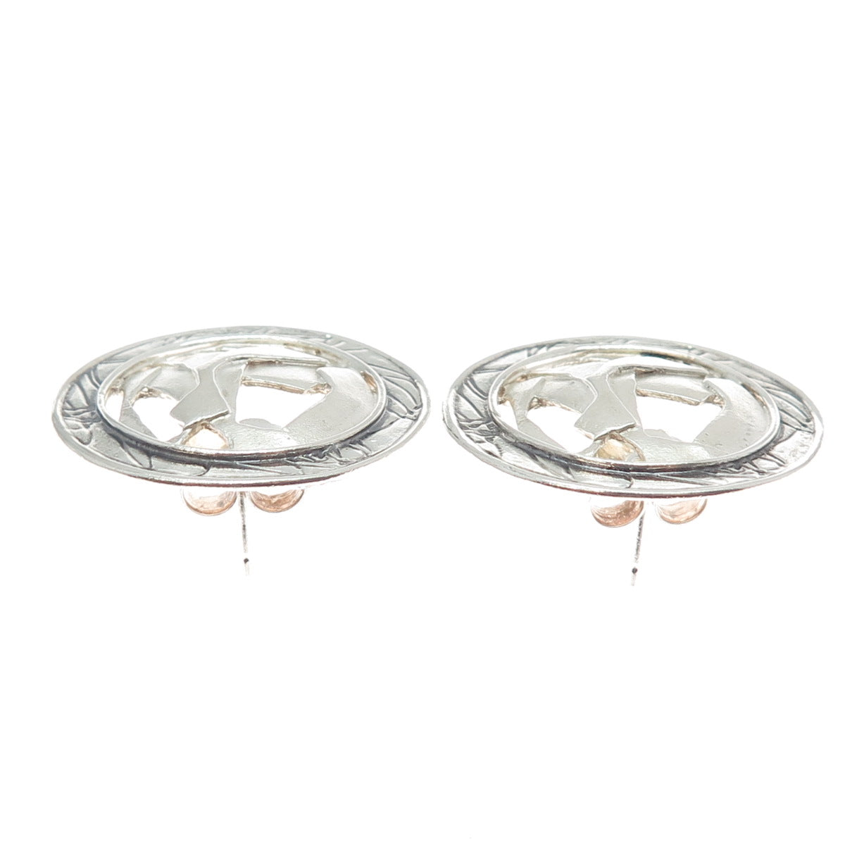 925 Sterling Silver Vintage Modernist Round Earrings