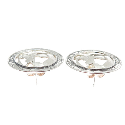 925 Sterling Silver Vintage Modernist Round Earrings