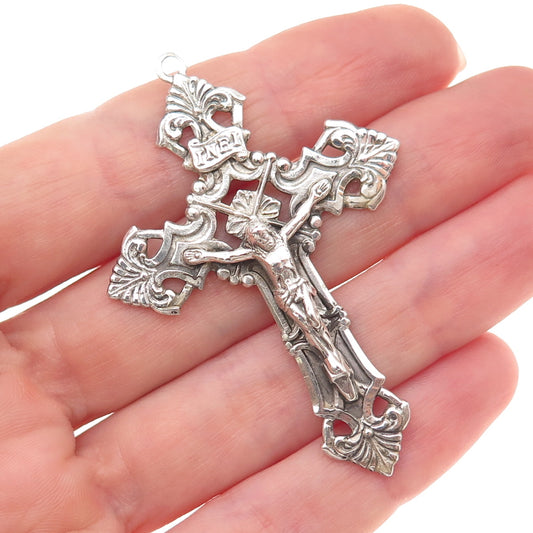 925 Sterling Silver Antique Art Deco Crucifix Cross Oxidized Charm Pendant