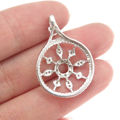 925 Sterling Silver Real Round-Cut Diamond Floral Wheel Round Pendant