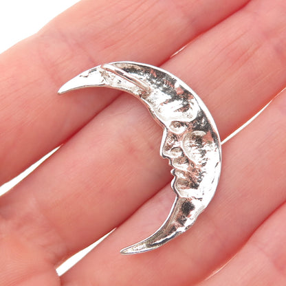 925 Sterling Silver Vintage Crescent Man in The Moon Slide Pendant