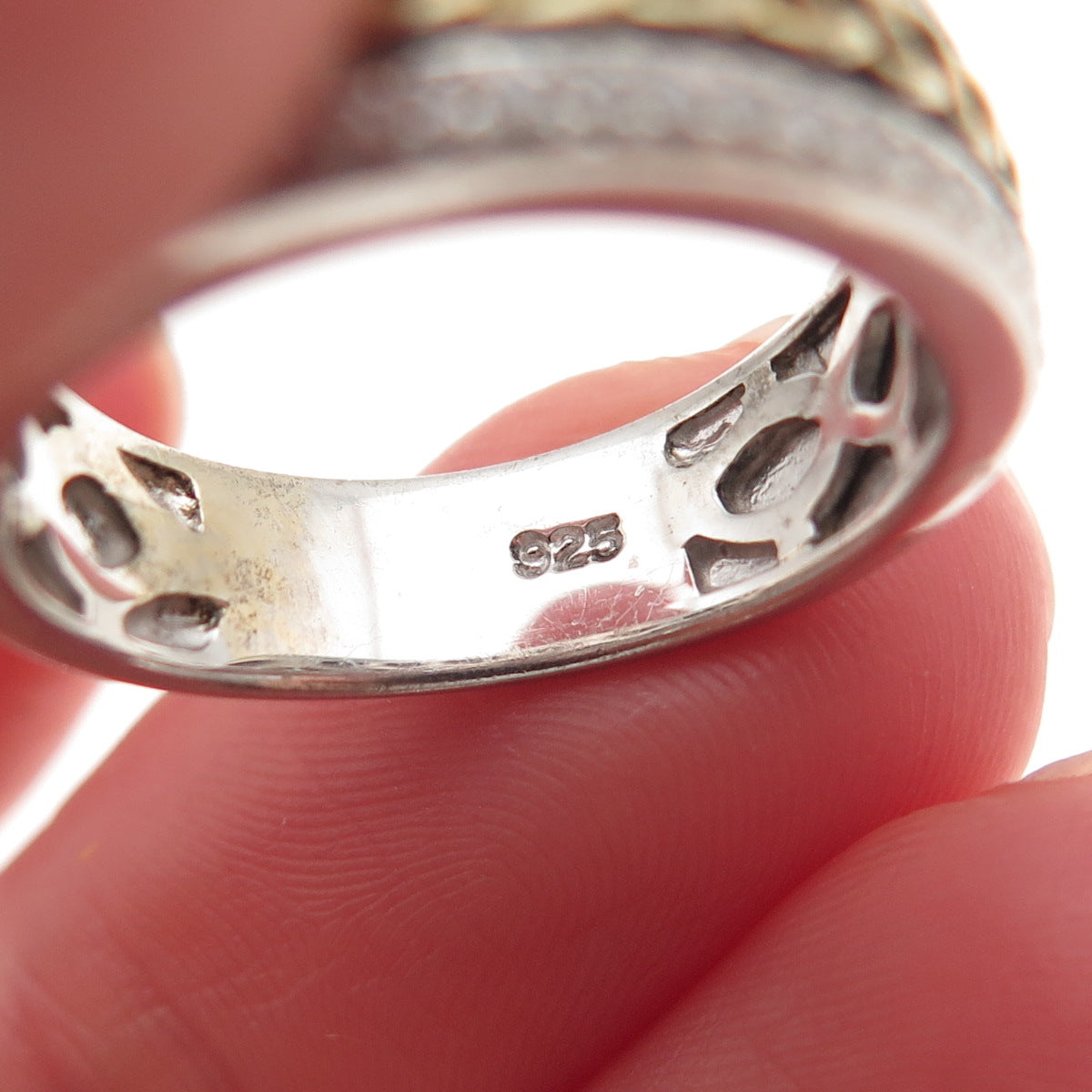 925 Sterling Silver 2-Tone Round-Cut C Z Braided Band Ring Size 7.25