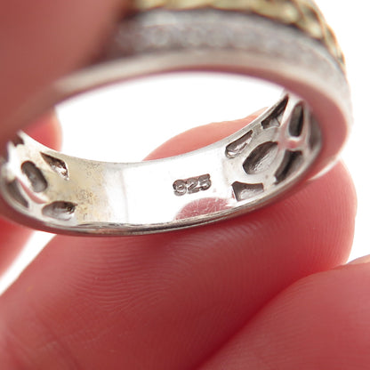 925 Sterling Silver 2-Tone Round-Cut C Z Braided Band Ring Size 7.25