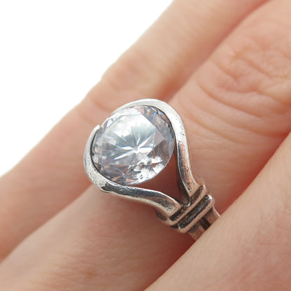 925 Sterling Silver Vintage Round-Cut Shaped C Z Oxidized Ring Size 5.25