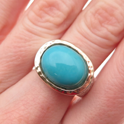 AIL Aluma 925 Sterling 2-Tone Vintage Real Turquoise Modernist Ring Size 6.25
