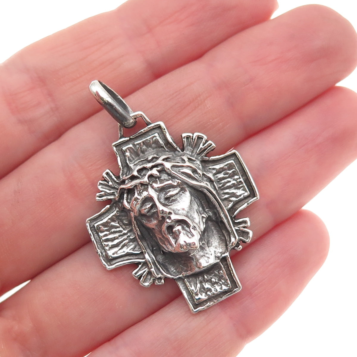 925 Sterling Silver Vintage Italy Jesus Cross Oxidized Charm Pendant