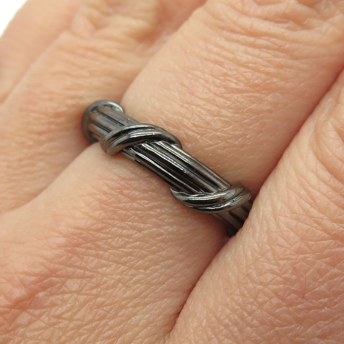 PETER THOMAS ROTH 925 Sterling Silver Black Rhodium Modernist Band Ring Size 7