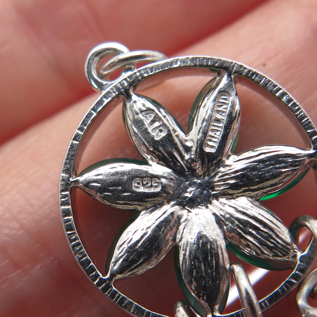 925 Sterling Silver Real Green Chalcedony Dreamcatcher Charm Pendant