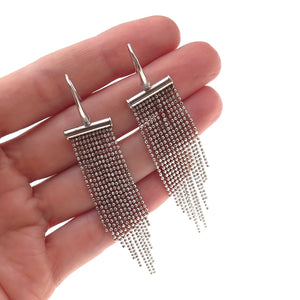 Dasan 925 Sterling Silver Vintage Italy Ball Beaded Tassel Dangle Earrings