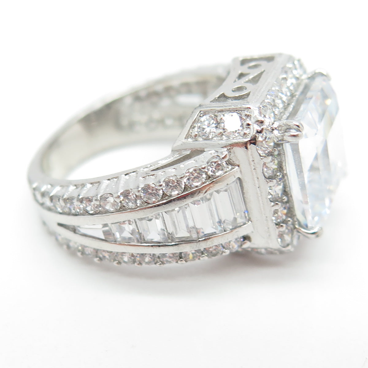 925 Sterling Silver Multi-Cut White C Z Engagement Ring Size 7.25