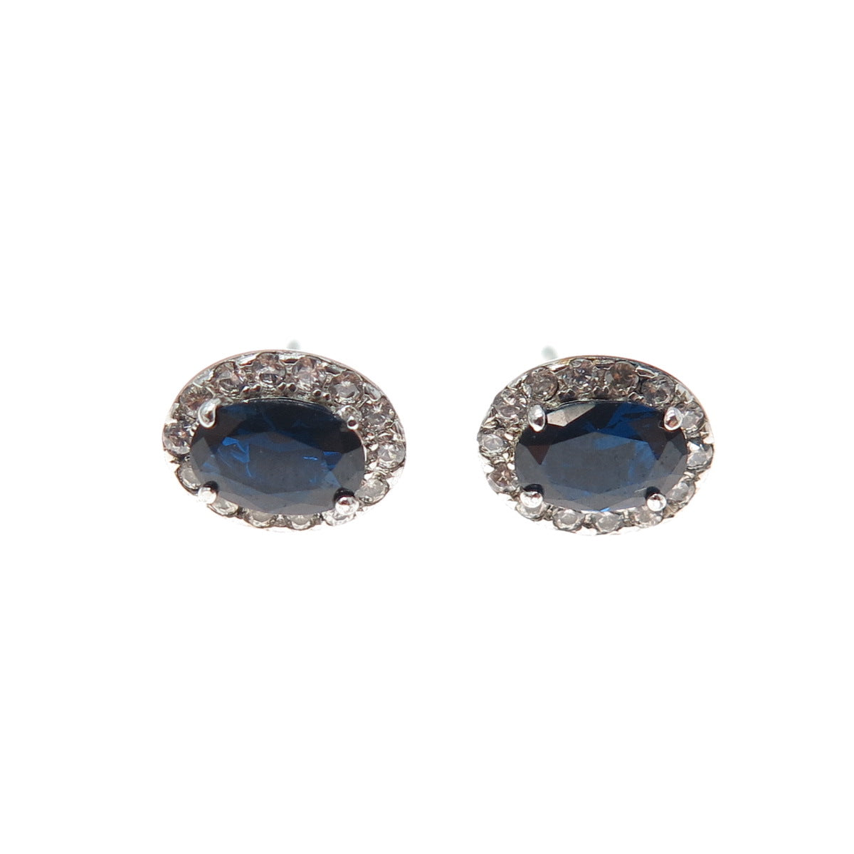 925 Sterling Silver Oval-Cut Blue & Round-Cut White C Z Stud Earrings