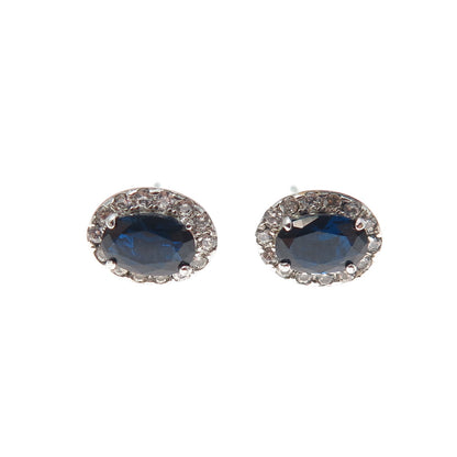 925 Sterling Silver Oval-Cut Blue & Round-Cut White C Z Stud Earrings