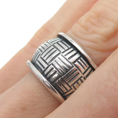 925 Sterling Silver Vintage Cigar Oxidized Wide Band Ring Size 6