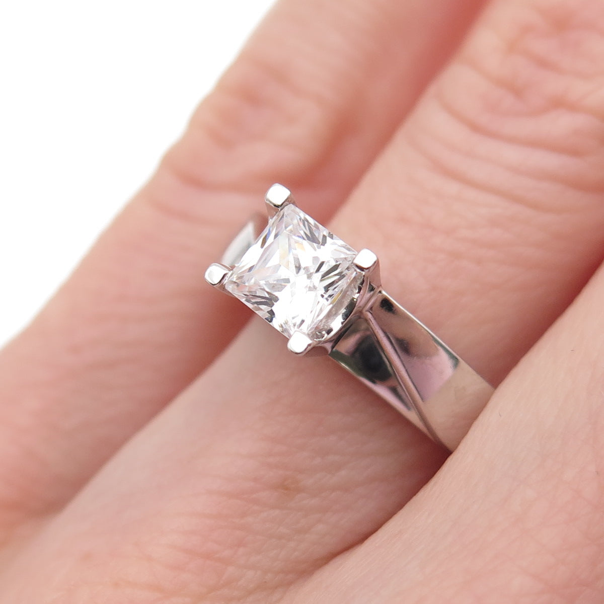 925 Sterling Silver Princess-Cut C Z Engagement Ring Size 6.25