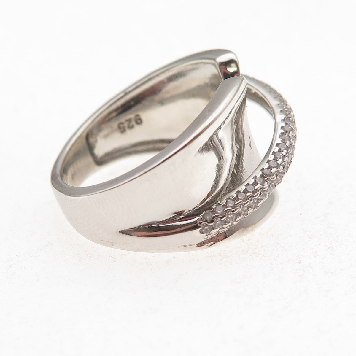 925 Sterling Silver Round-Cut C Z Modernist Ring Size 8.25