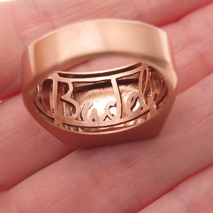 Badel 925 Sterling Silver Rose Gold Plated Real Black Diamond Ring Size 10.5