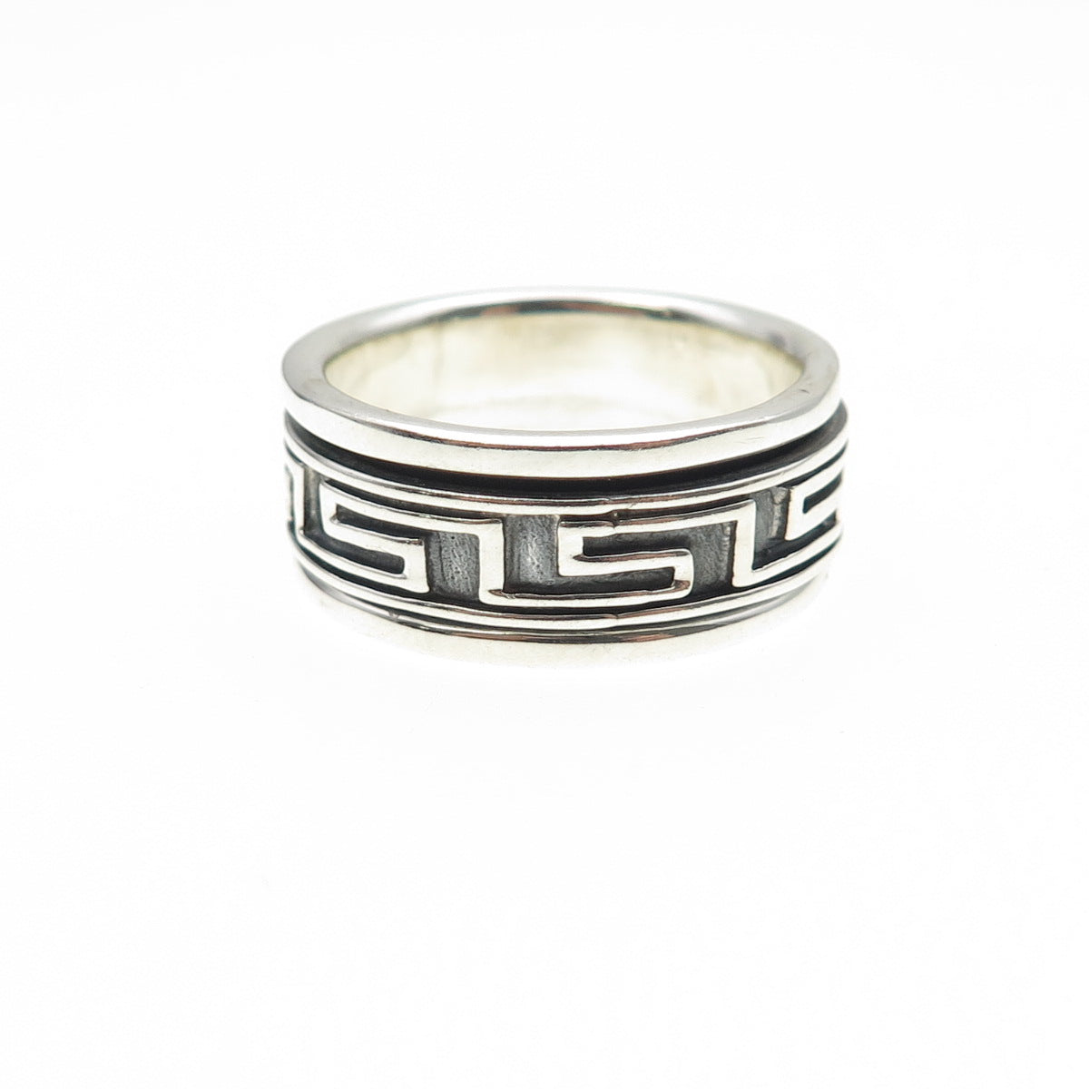 925 Sterling Silver Vintage Greek Maze Oxidized Rotating Band Ring Size 9