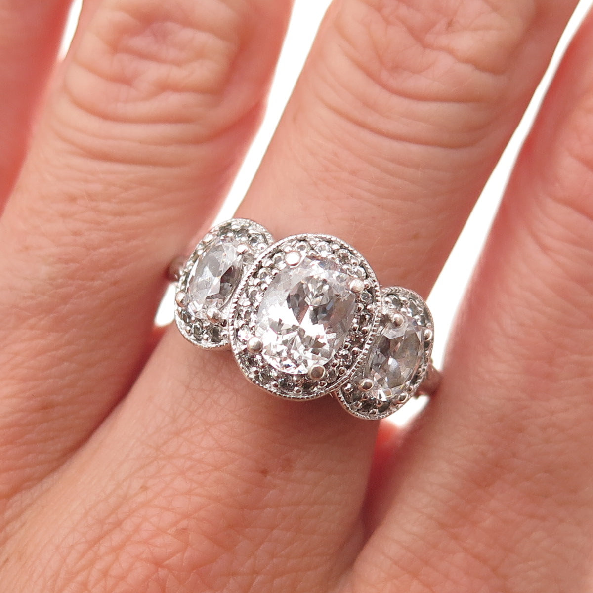 Tacori 925 Sterling Silver Oval & Round-Cut C Z Bloom with Love Ring Size 8