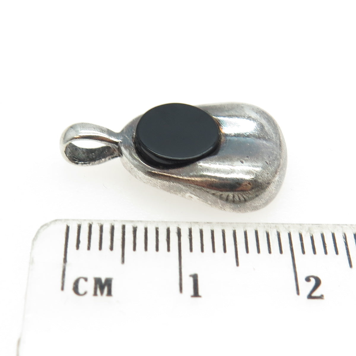 925 Sterling Silver Vintage Israel Real Black Onyx Modernist Minimalist Pendant