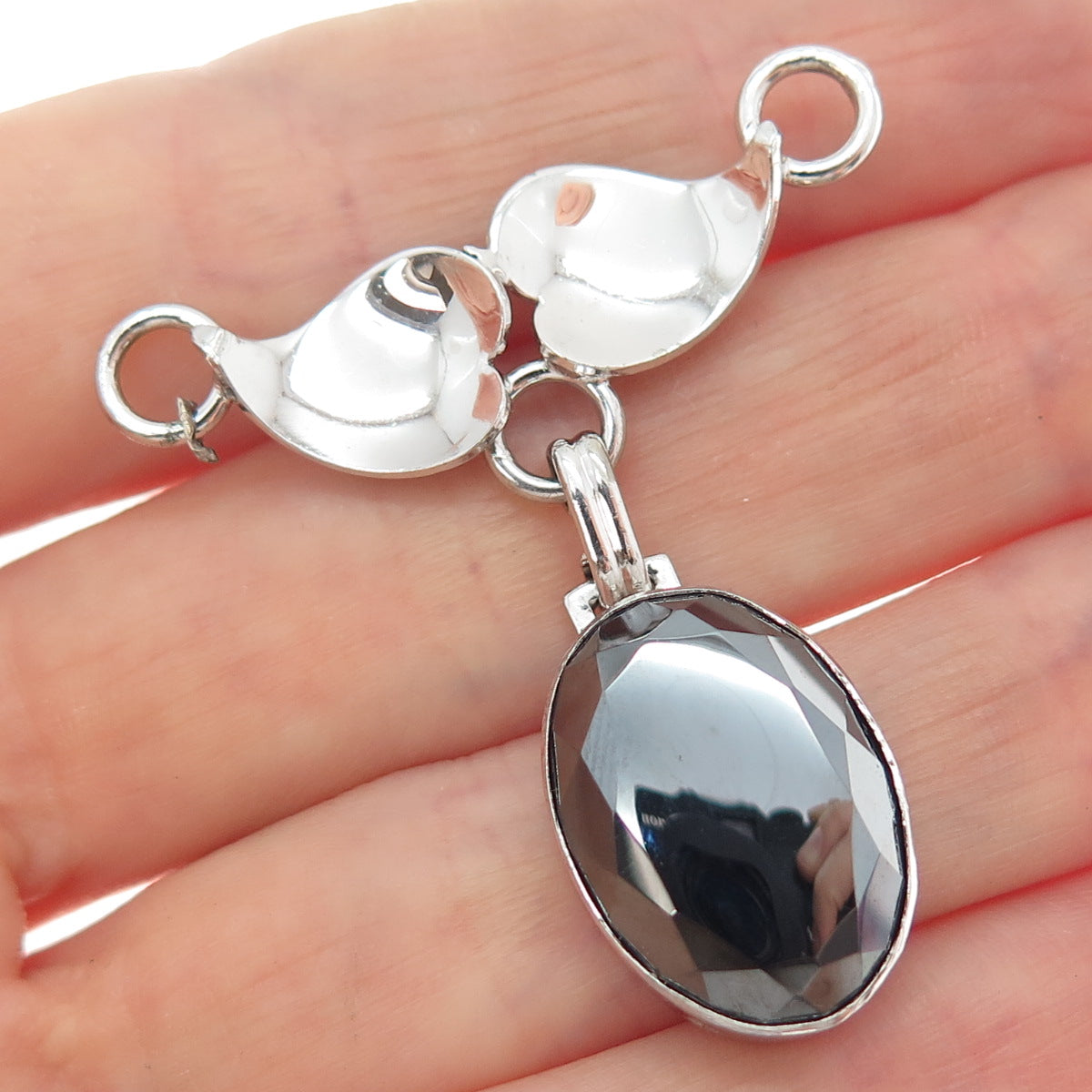 CURTIS CREATIONS 925 Sterling Silver Antique Real Hematite Centerpiece Pendant