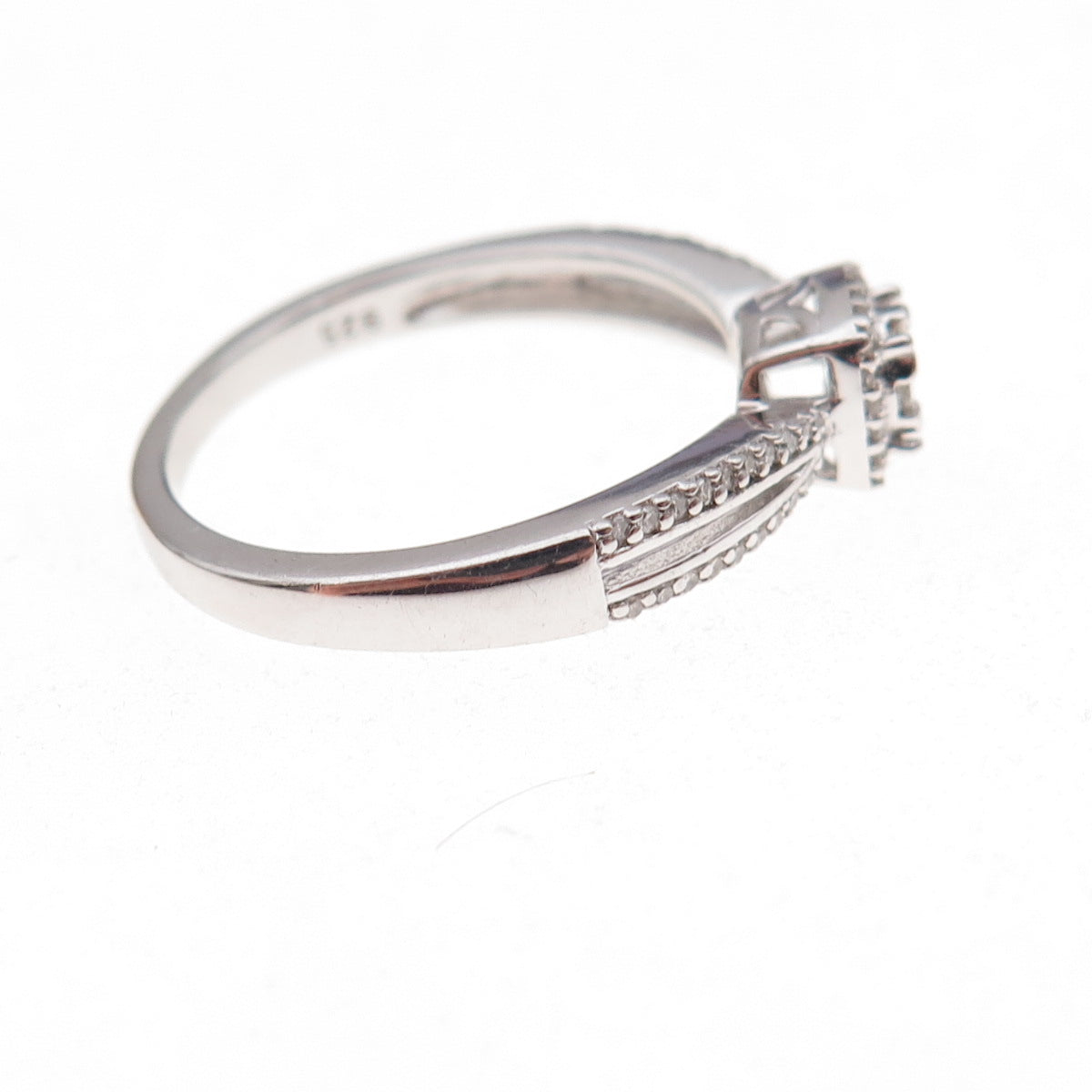 Sun 925 Sterling Silver Real Round-Cut Diamond Engagement Ring Size 7