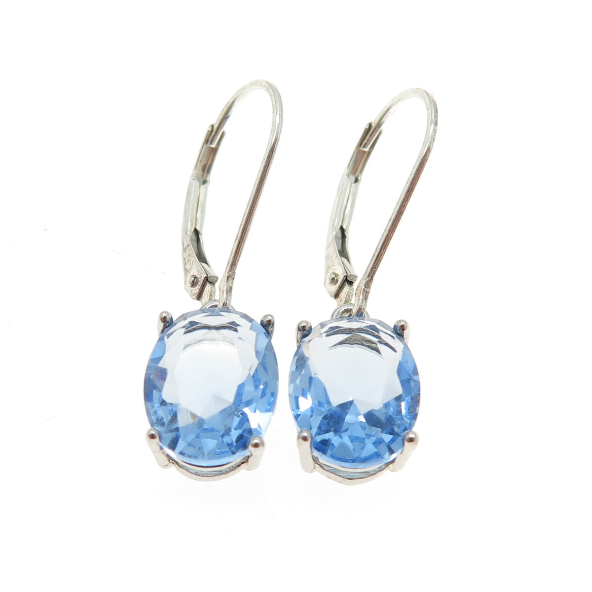 925 Sterling Silver Oval-Cut Blue C Z Dangle Earrings