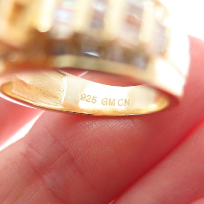 925 Sterling Silver Gold Plated Round & Tapered Baguette-Cut C Z Ring Size 6.5