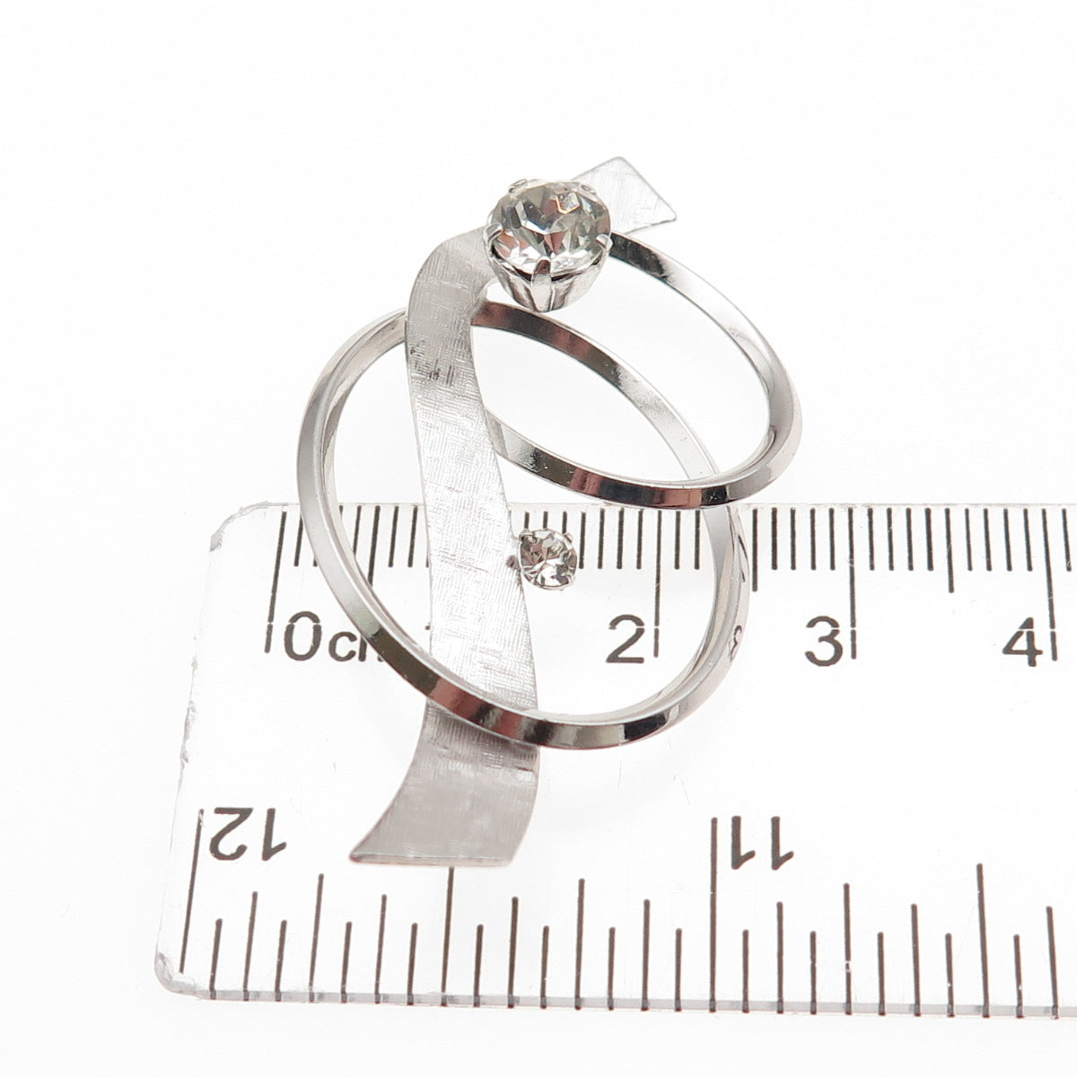 Van Dell 925 Sterling Silver Vintage Rhinestone Ribbon Pin Brooch