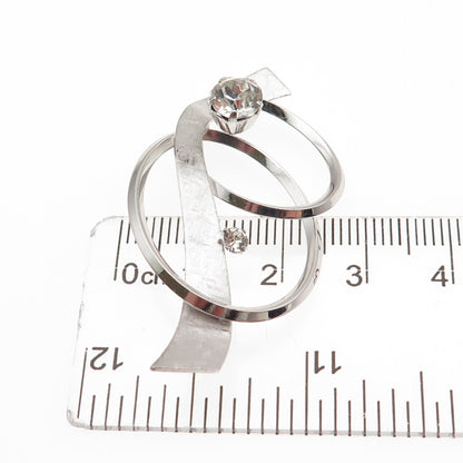 Van Dell 925 Sterling Silver Vintage Rhinestone Ribbon Pin Brooch