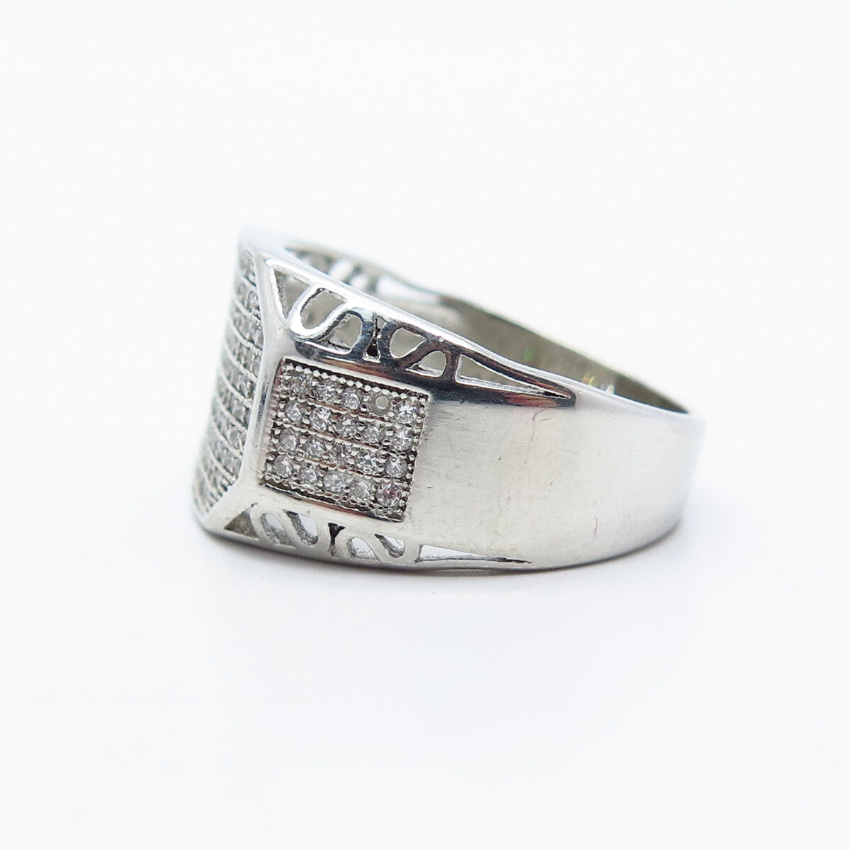925 Sterling Silver Pave C Z Wide Ring Size 10