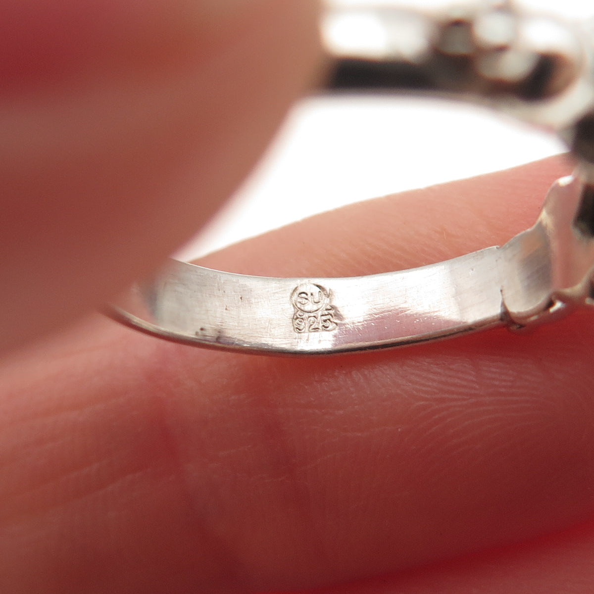 925 Sterling Silver Vintage Real Marquise-Cut Red Garnet Oxidized Ring Size 7