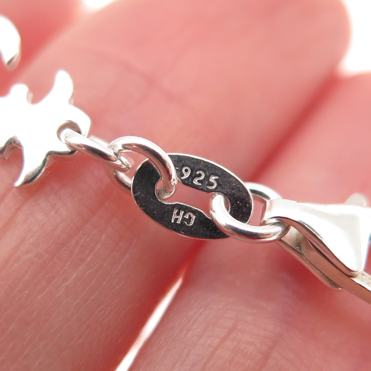 925 Sterling Silver Vintage Fleur de Lis Link Bracelet 7.25"