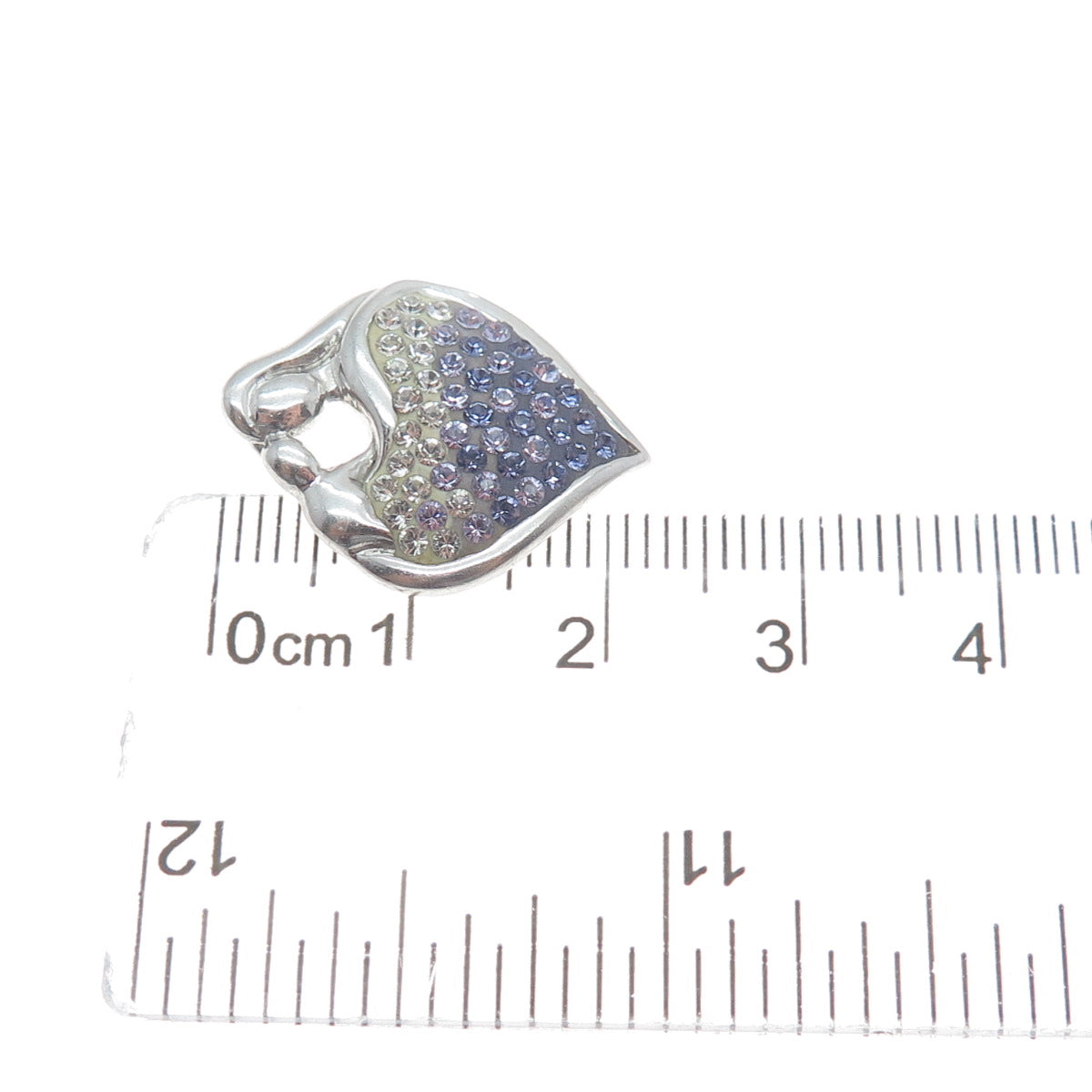 925 Sterling Silver Lavender & White Rhinestone Mom & Child Heart Charm Pendant
