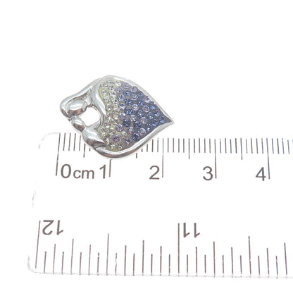 925 Sterling Silver Lavender & White Rhinestone Mom & Child Heart Charm Pendant