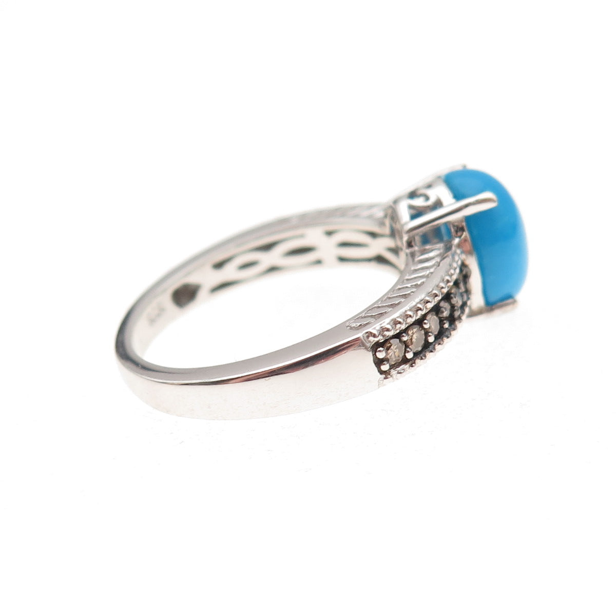 Chuck Clemency 925 Sterling Silver Real Champagne Diamond Turquoise Ring Size 8
