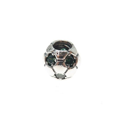 PANDORA 925 Sterling Silver Real Chrome Diopside Soccer Ball Slide Bead Charm