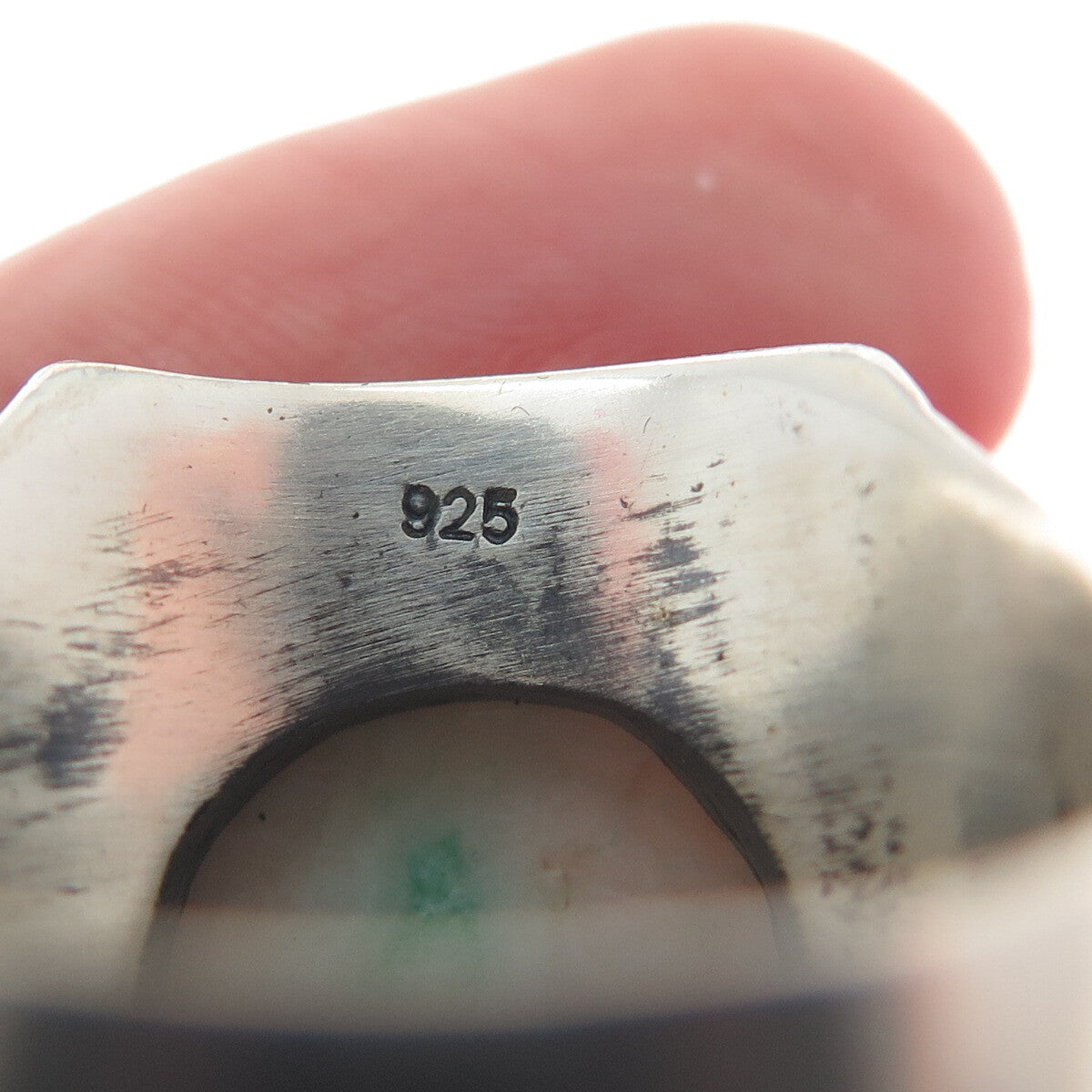 925 Sterling Silver Vintage Real Pear-Cut Amazonite Oxidized Ring Size 11