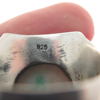 925 Sterling Silver Vintage Real Pear-Cut Amazonite Oxidized Ring Size 11